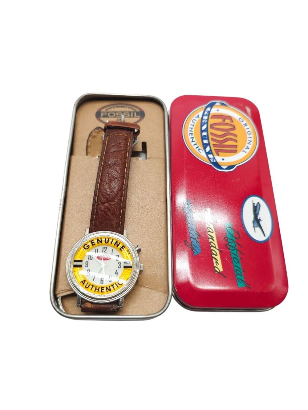 HTF Fossil Road Trip Collection Genuine Leather Watch Original Tin Box JR-7714